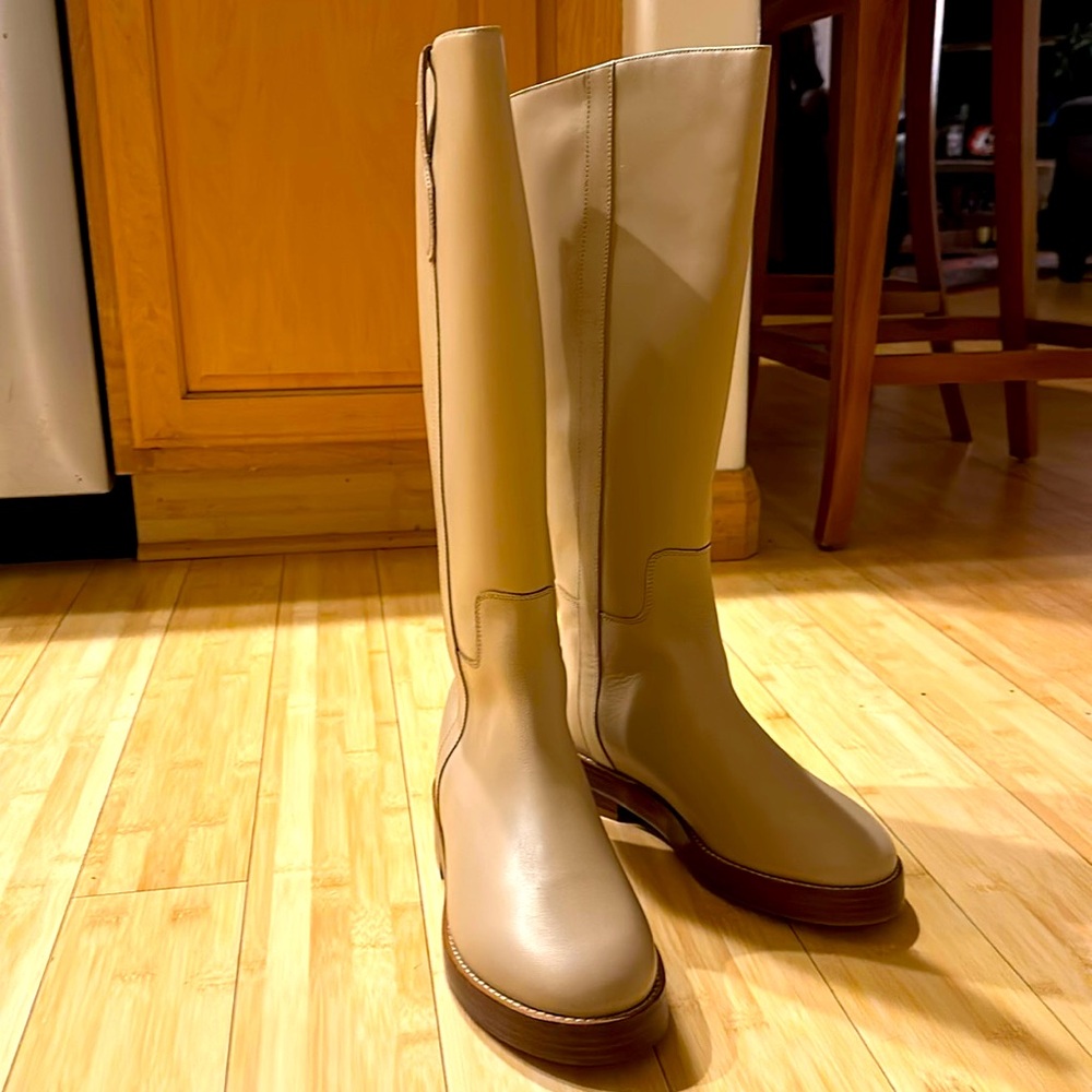 J.Crew tall riding boots. English style tan/ light clay colored riding boots.